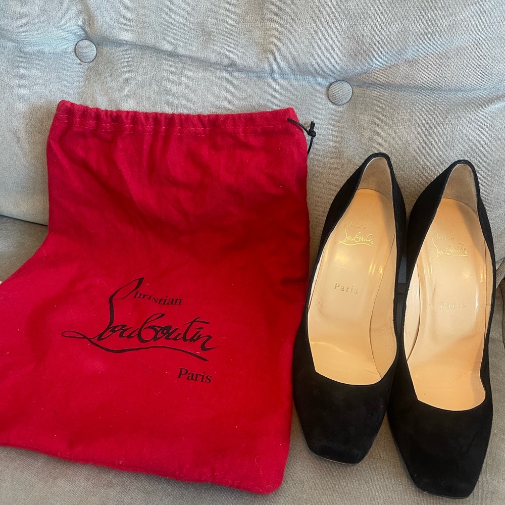Christian Louboutin Black Suede Square Toe Pumps